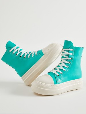PU Lace Up High Top Platform Heels Sneaker