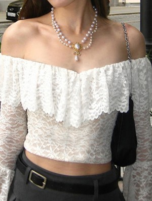 Lace Detail Bodycon Collarless Long Sleeve Blouses