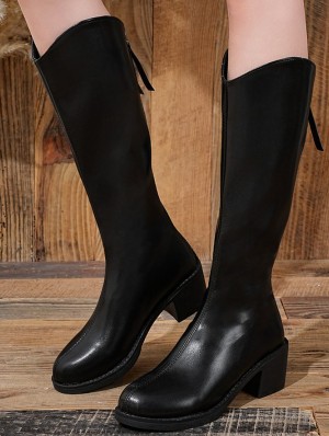 Hollowout Texture Chunky Heels Boots