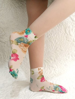 Flower Print Bohemian Nylon Stockings  Socks