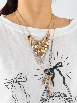 Beading Fish Scale Fringe Shiny Pendant Necklaces 2 Piece Sets