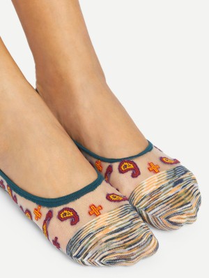 Cartoon Striped Colorblock No-Show Socks