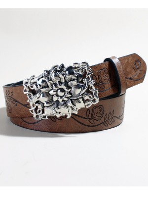Stereo Rose Metal Buckle Embossing Belt