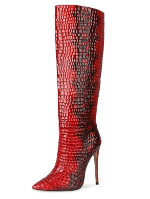 Stone Snake Print Pointed Thigh-High Boots
