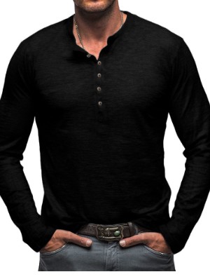 Deep V Neck Button Up Long Sleeve Tee