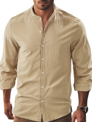 Crewneck Striped Single Breasted Long Shirts