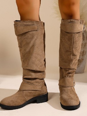 Solid Color Ruched European Boots