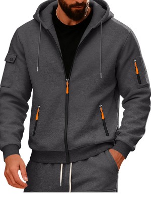 Pure Color Hooded Long Sleeve  Sweatshirt