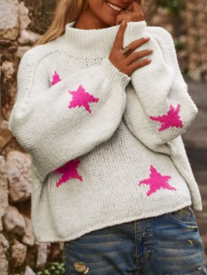 Star Highneck Loose Long Sleeve Sweater
