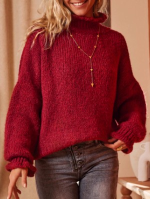Highneck Reversible Lantern Sleeve Cardigan