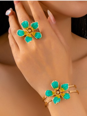 Flower Decor Beading Bracelet 2 Piece Sets