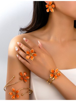 Stereo Flower Ring Bracelet 4 Piece Sets