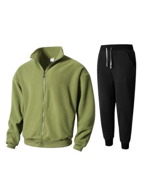 Stand Collar Zipper Drawstring Long Sleeve Ankle-tied Sets