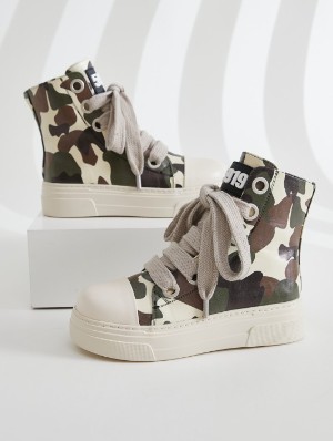 Camouflage Solid PU High Top Sneaker