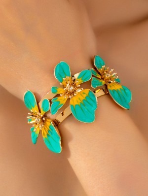 Flower Color Matching Metal Ring Bracelet