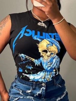 Horror Skull Letter Printed Streetwear Tanks