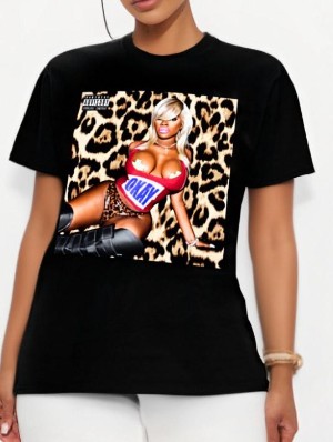 Portrait Leopard Printed Loose T-shirts