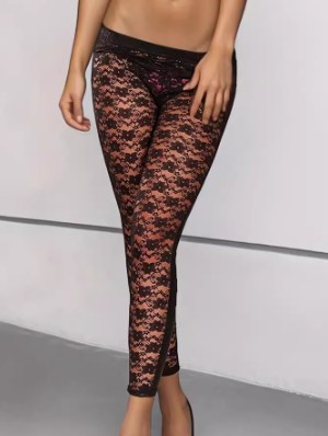 Floral Lace PU Skinny Crop Leggings