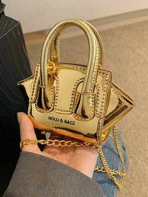 Metallic Leather Metal Chain Mini Satchels