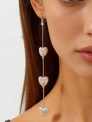 Faux Pearl Heart Pendant Earrings