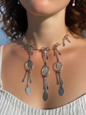 Colorblock Pendant Metal Decor Necklaces