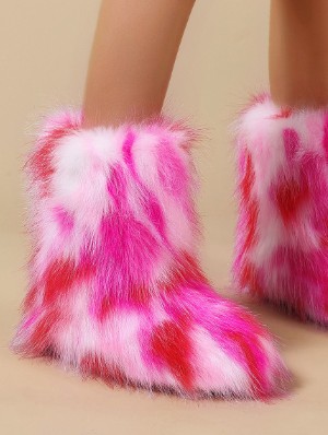 Fluff Color Matching Flat Heel Snow Boots