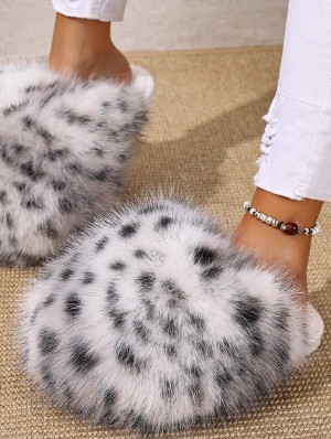 Fluff Leopard Flat Heel Fur Slippers