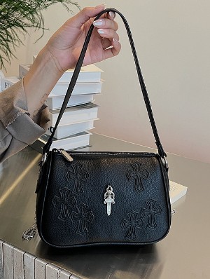 Cross Embroidery Metal Decor Shoulder Bags