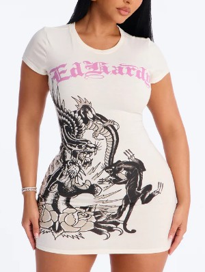 Tiger Dragon Printed Bodycon Mini Dress