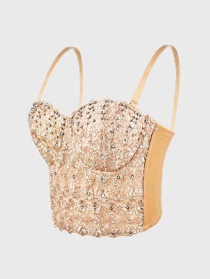 Embroidery Lace Rhinestone Bustier Corset Top
