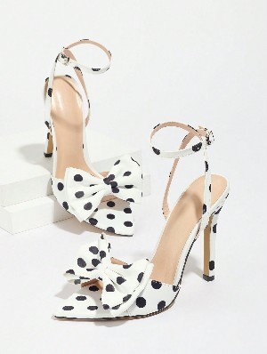 Polka Dots Bow Knot Ankle Strap Heels