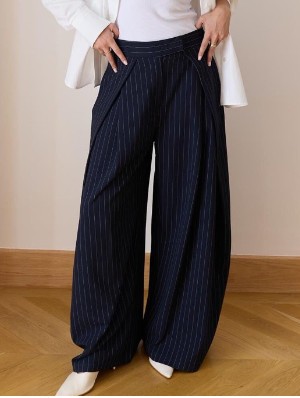 Plain Contrast Vertical Straight Pants