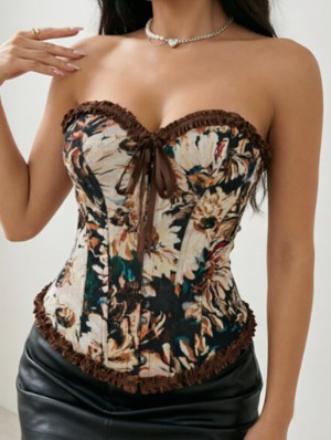 Vintage Floral Lace-Up Fishbone Corset