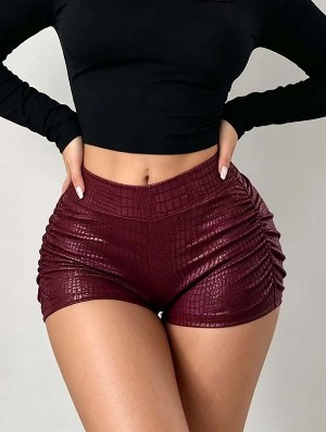 Solid Color PU Leather Bodycon Shorts