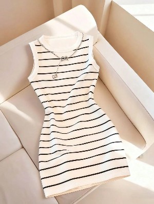 Casual Striped Sleeveless Mini Dress