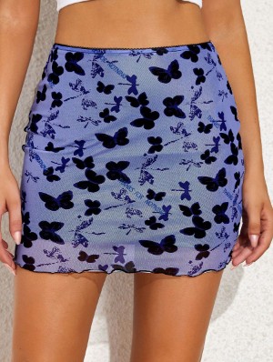 Disty Floral Ripple Gauze Sheath Skirts