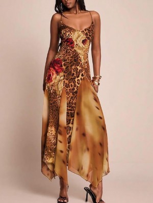 Leopard Flower Sleeveless Maxi Dress