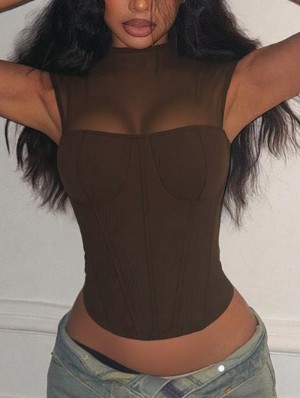 Slim Fit Mesh Corset Tank Top