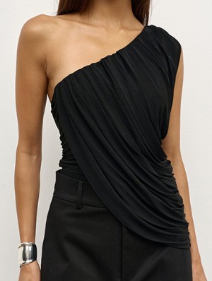 Patchwork Backless One Shoulder T-shirts