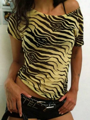 Inclined Shoulder Gauze Zebra Sheer Tops