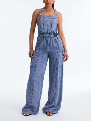 Lace-Up Backless Denim Wide Leg Overalls
