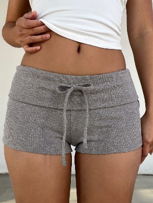 Solid Drawstring Basic Mini Shorts