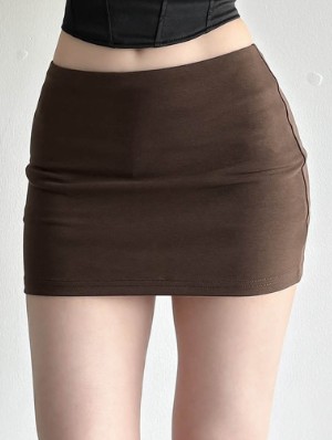 Pure Color Spandex Mini Dress Skirts