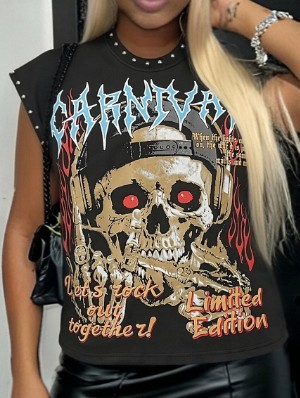 Skull Printed Rivet Metal Decor Tanks