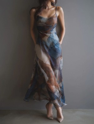 Strap Multicolor Flowy Sleeveless Maxi Dress 