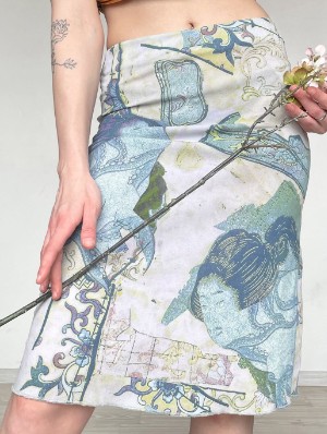 Vintage Abstract Print Bodycon Skirt