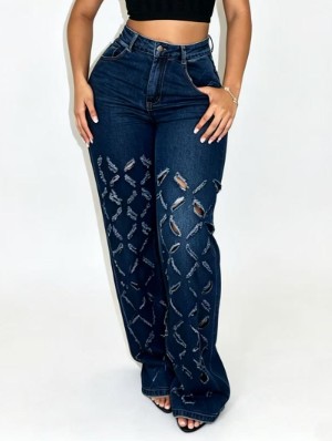Washed Denim Burn-Out Casual Jeans