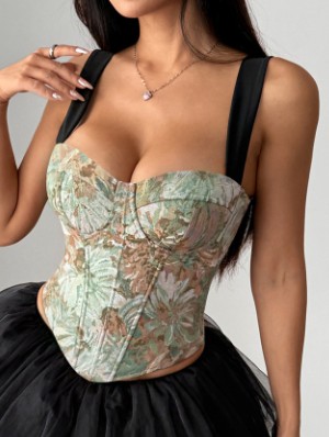 Floral Tie-wrap Girdle Fishbone Bustiers