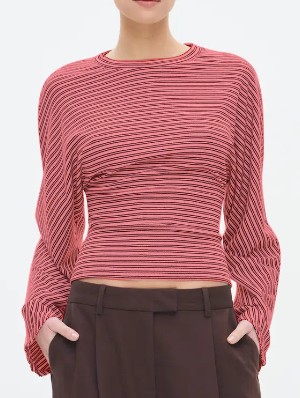 Colorblock Striped Long Sleeve Cropped Tops