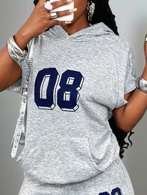 Number Printed Loose Short Sleeve Hoodies